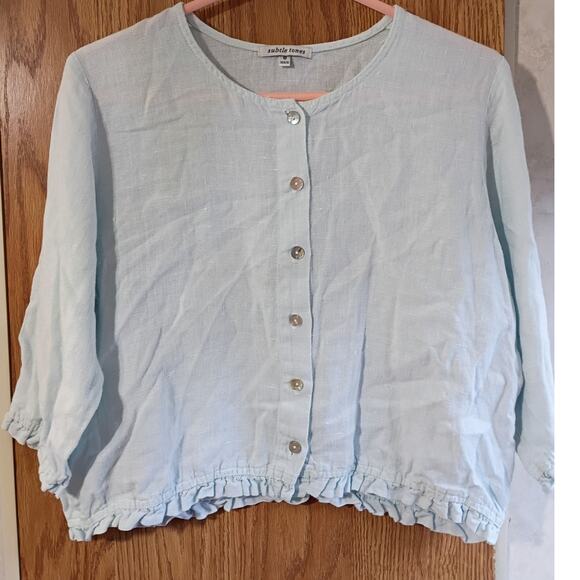 Vntg 90s Linen Pajama Set XS Subtle Tones USA Minimalist Loungewear Cottagecore - Picture 8 of 14